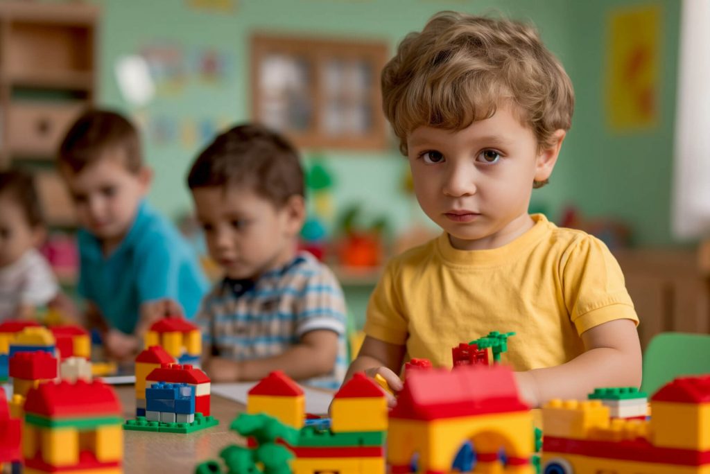 Αγοράκι 4 χρονών σε τάξη με τους συμμαθητές του